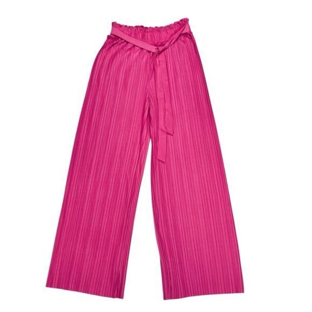 Lovepoem Pleated Wide Leg Palazzo Pants Womens S Pink Tie Waist Statement Chic